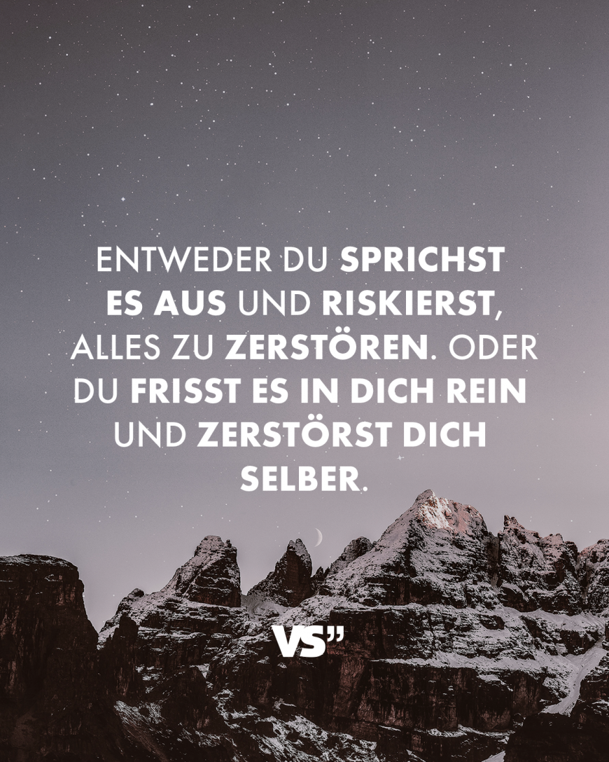 Entweder du sprichst es aus und riskierst, alles zu zerstören. Oder du frisst es in dich rein und zerstörst dich selber.