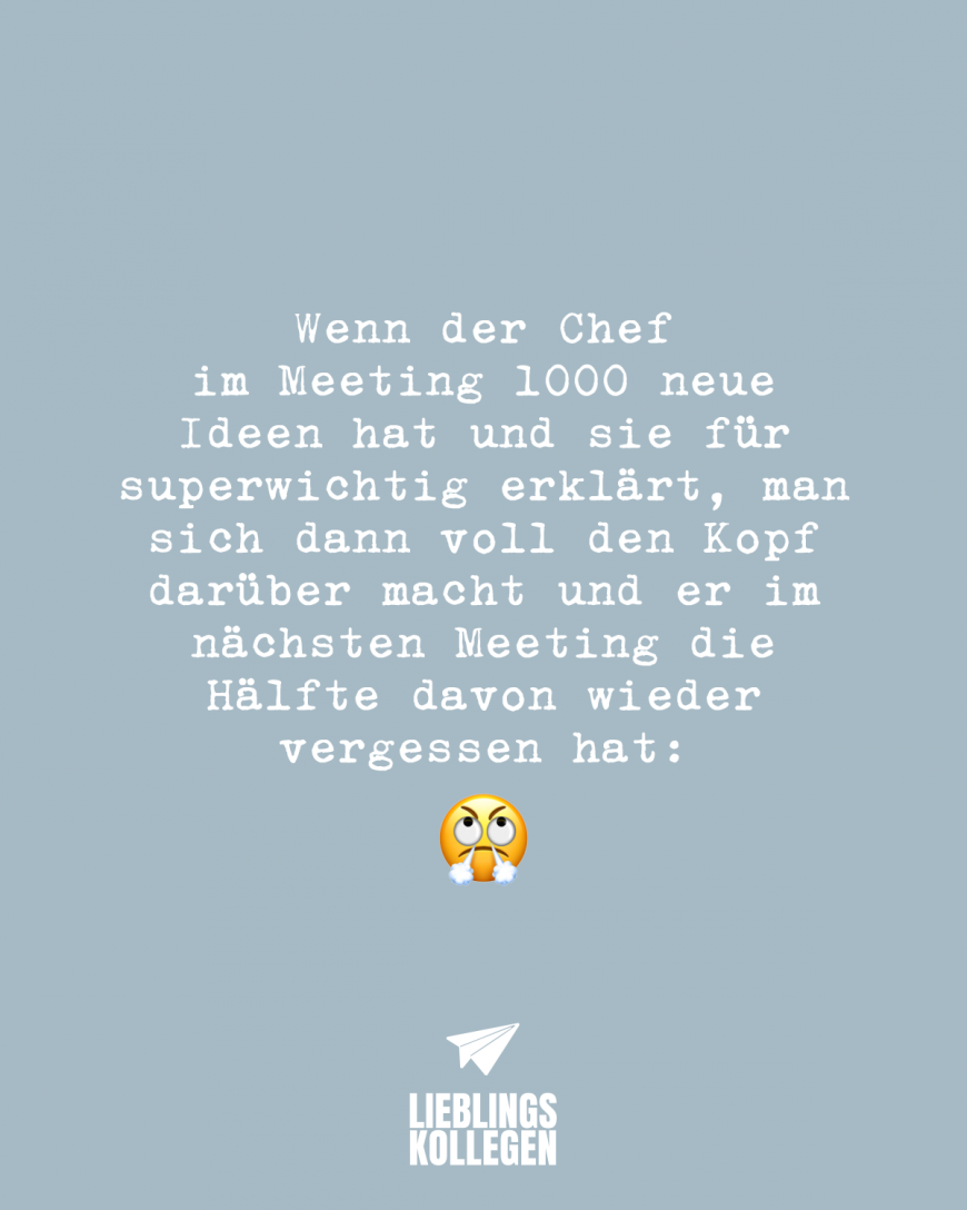 Wenn der Chef im Meeting 1000 neue Ideen hat und sie für superwichtig erklärt, man sich dann voll den Kopf darüber macht und er im nächsten Meeting die 
Hälfte davon wieder vergessen hat: