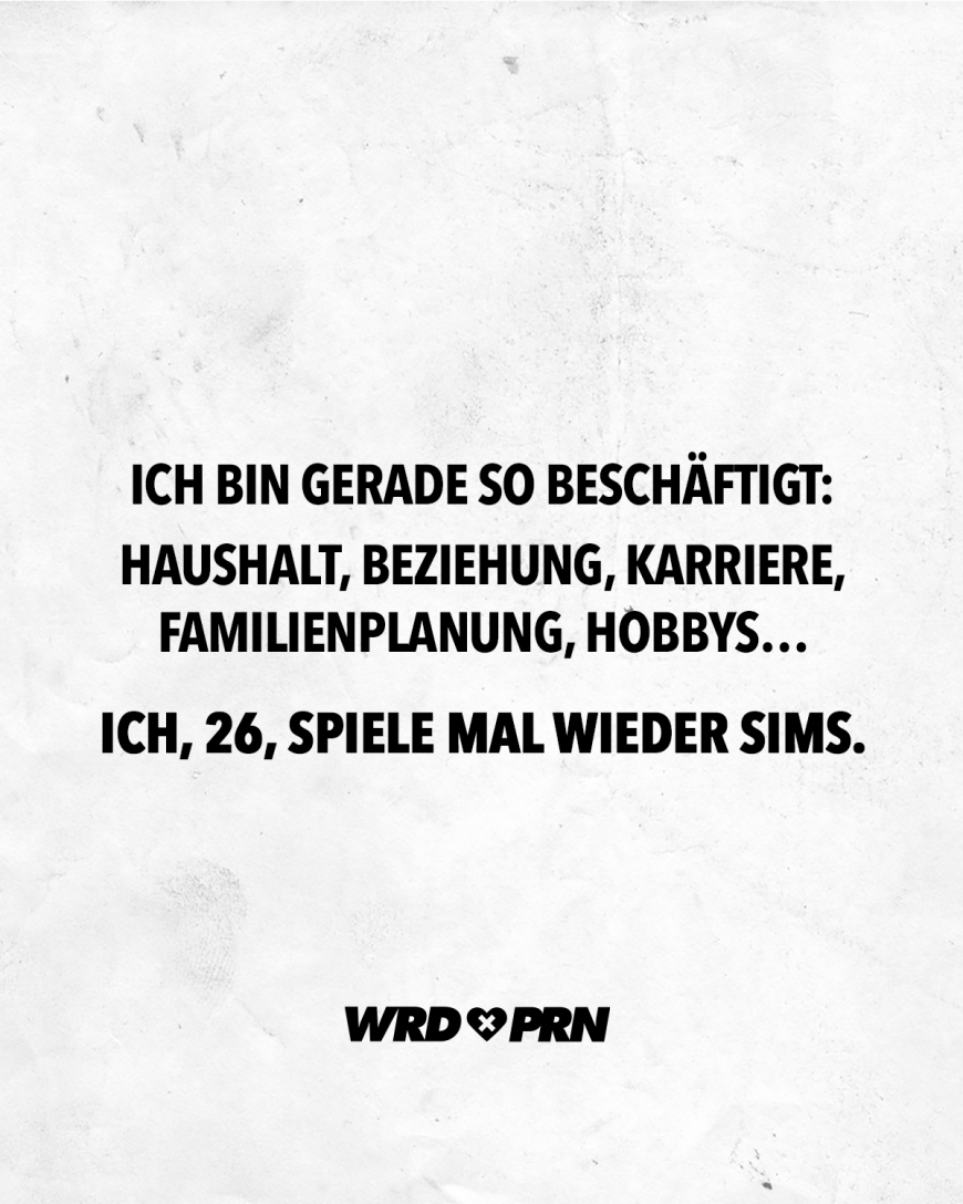 Ich bin gerade so beschäftigt: Haushalt, Beziehung, Karriere, Familienplanung, Hobbys... Ich, 26, spiele mal wieder Sims.