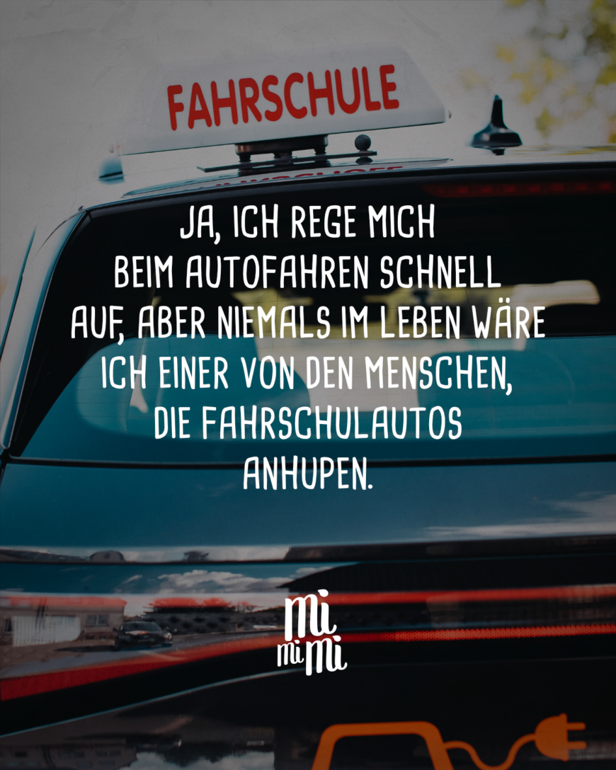 Ja, ich rege mich beim Autofahren schnell auf, aber niemals im Leben wäre ich einer von den Menschen die Fahrschulautos anhupen.