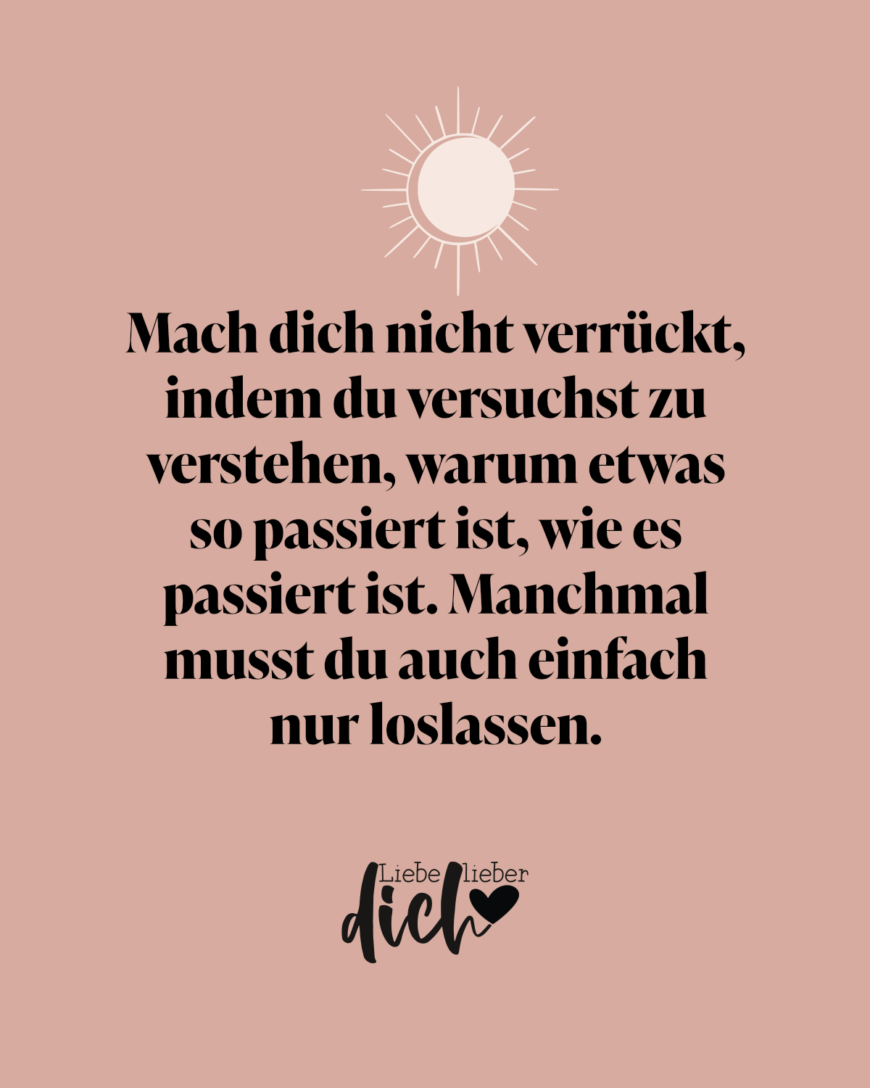 Mach dich nicht verrückt, indem du versuchst zu verstehen, warum etwas so passiert ist, wie es passiert ist. Manchmal musst du auch einfach nur loslassen. / lachs