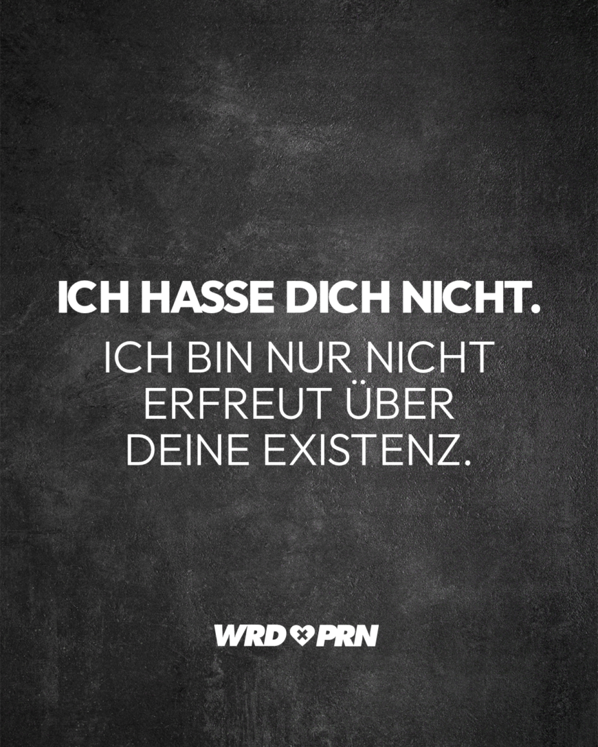 Ich hasse dich nicht. Ich bin nur nicht erfreut über deine Existenz.