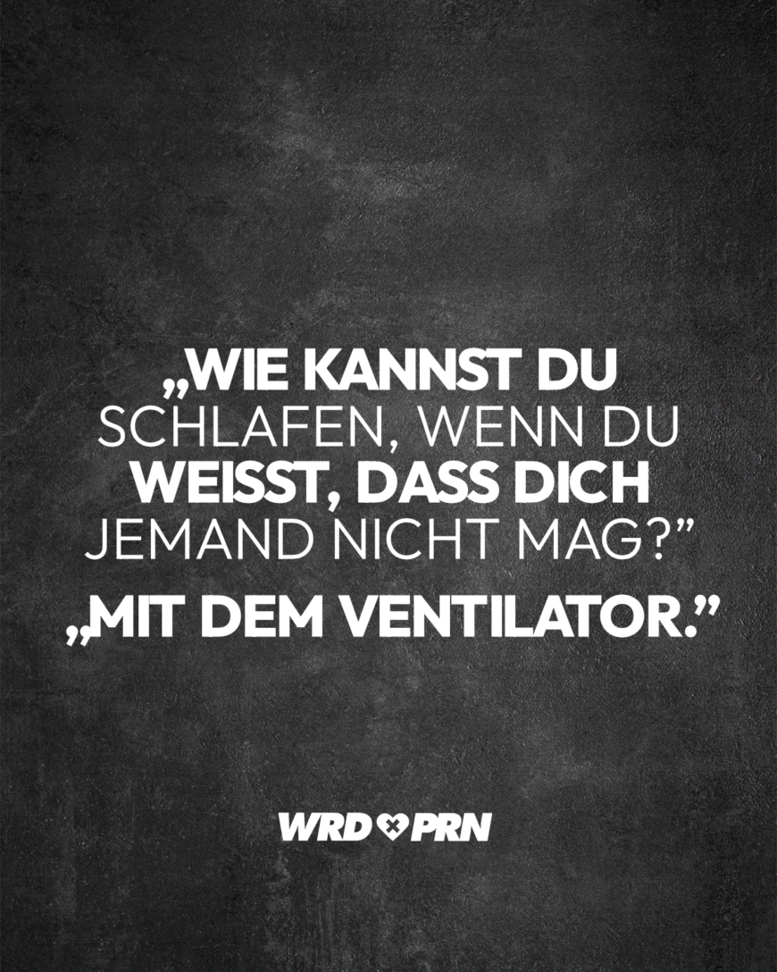 „Wie kannst du schlafen, wenn du weißt, dass dich jemand nicht mag?” „Mit dem Ventilator an.”