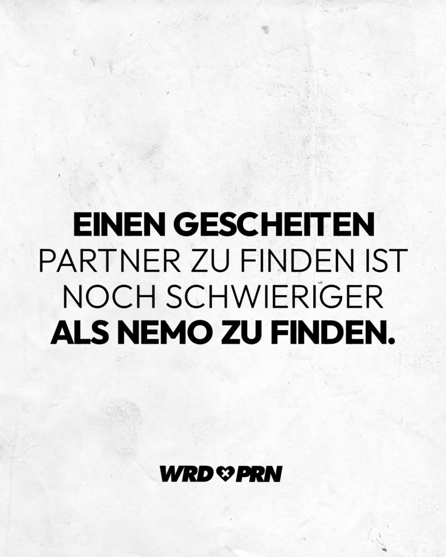 Einen gescheiten Partner zu finden ist noch schwieriger als Nemo zu finden.