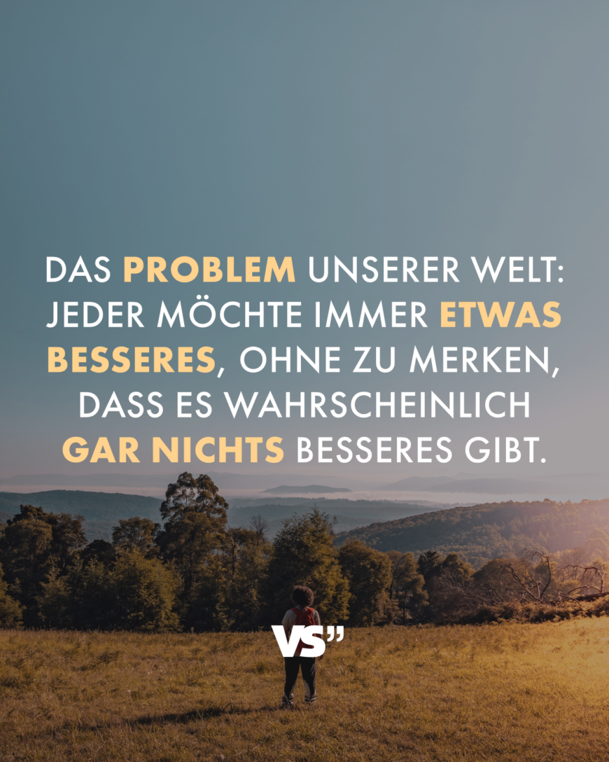 Das Problem unserer Welt: Jeder möchte immer etwas Besseres, ohne zu merken, dass es wahrscheinlich gar nichts Besseres gibt.