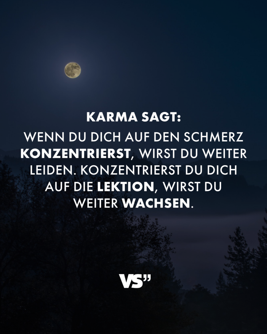 Karma sagt: Wenn du dich auf den Schmerz konzentrierst, wirst du weiter leiden. Konzentrierst du dich auf die Lektion, wirst du weiter wachsen.