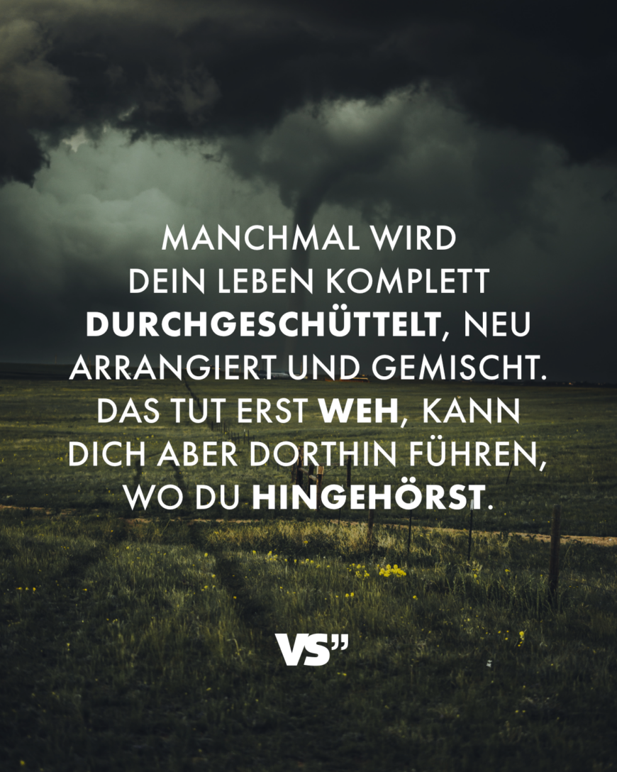 Manchmal wird dein Leben komplett durchgeschüttelt, neu arrangiert und gemischt. Das tut erst weh, kann dich aber dorthin führen, wo du hingehörst.