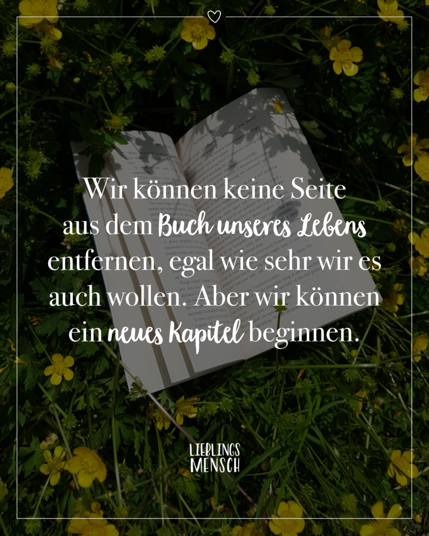 Wir können keine Seite aus dem Buch unseres Lebens entfernen, egal wie sehr wir es auch wollen. Aber wir können ein neues Kapitel beginnen.