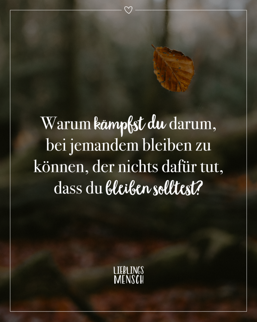 Warum kämpfst du darum, bei jemandem bleiben zu können, der nichts dafür tut, dass du bleiben solltest?