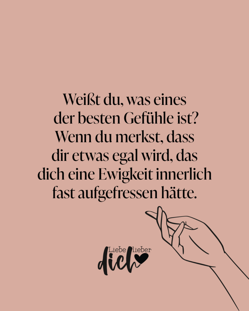 Weißt du, was eines der besten Gefühle ist? Wenn du merkst, dass dir etwas egal wird, das dich eine Ewigkeit innerlich fast aufgefressen hätte.