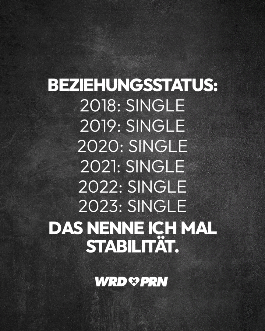 Beziehungsstatus: 2018: Single 2019: Single 2020: Single 2021: Single 2022: Single 2023: Single Das nenne ich mal Stabilität.