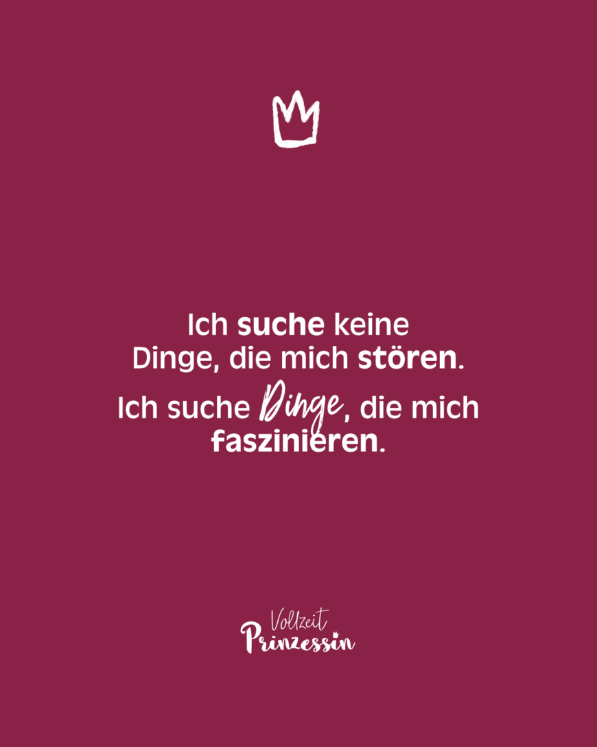 Ich suche keine Dinge, die mich stören. Ich suche Dinge, die mich faszinieren.