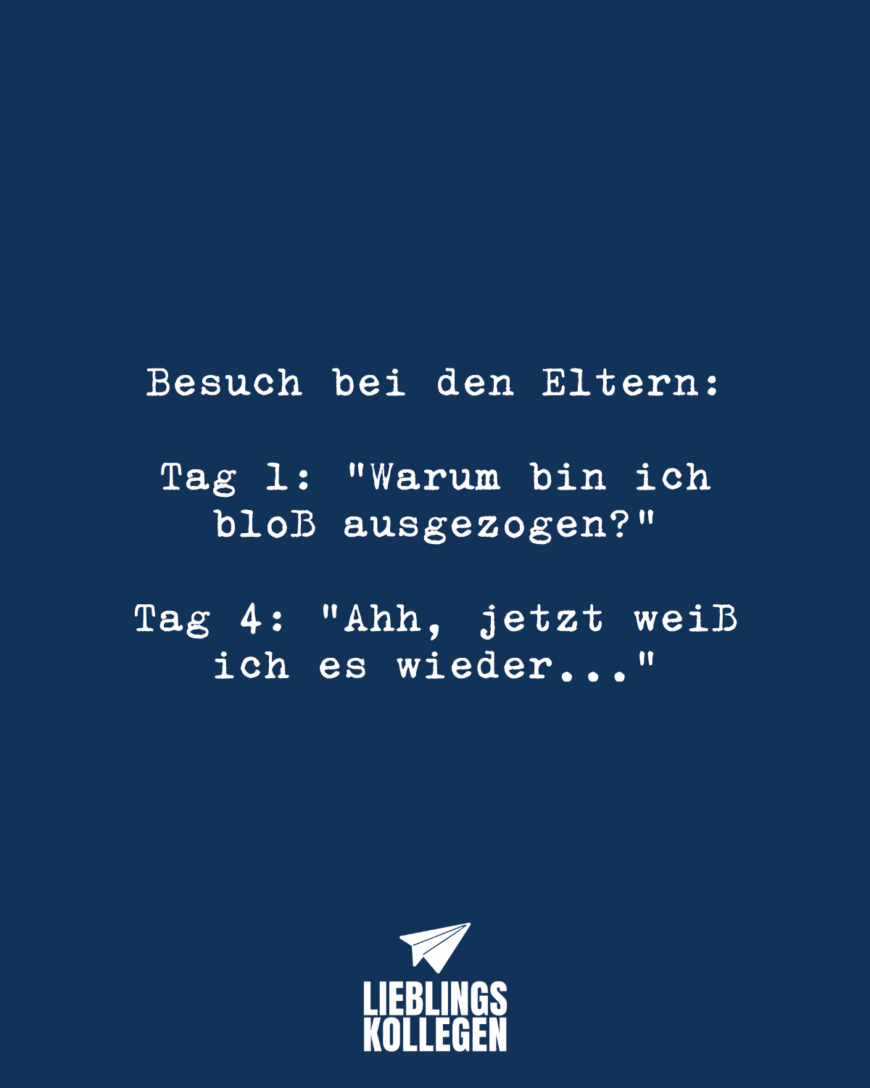 Besuch bei den Eltern: Tag 1: “Warum bin ich bloß ausgezogen?” Tag 4: “Ahh, jetzt weiß ich es wieder…”