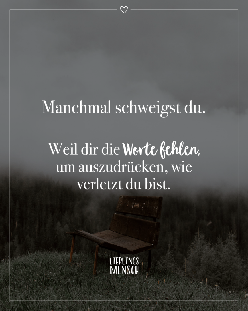 Manchmal schweigst du. Weil dir die Worte fehlen, um auszudrücken, wie verletzt du bist.