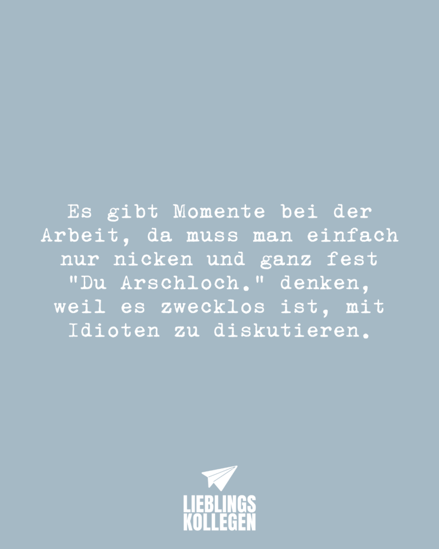 Es gibt Momente bei der Arbeit, da muss man einfach nur nicken und ganz fest “Du Arschloch.” denken, weil es zwecklos ist, mit Idioten zu diskutieren.