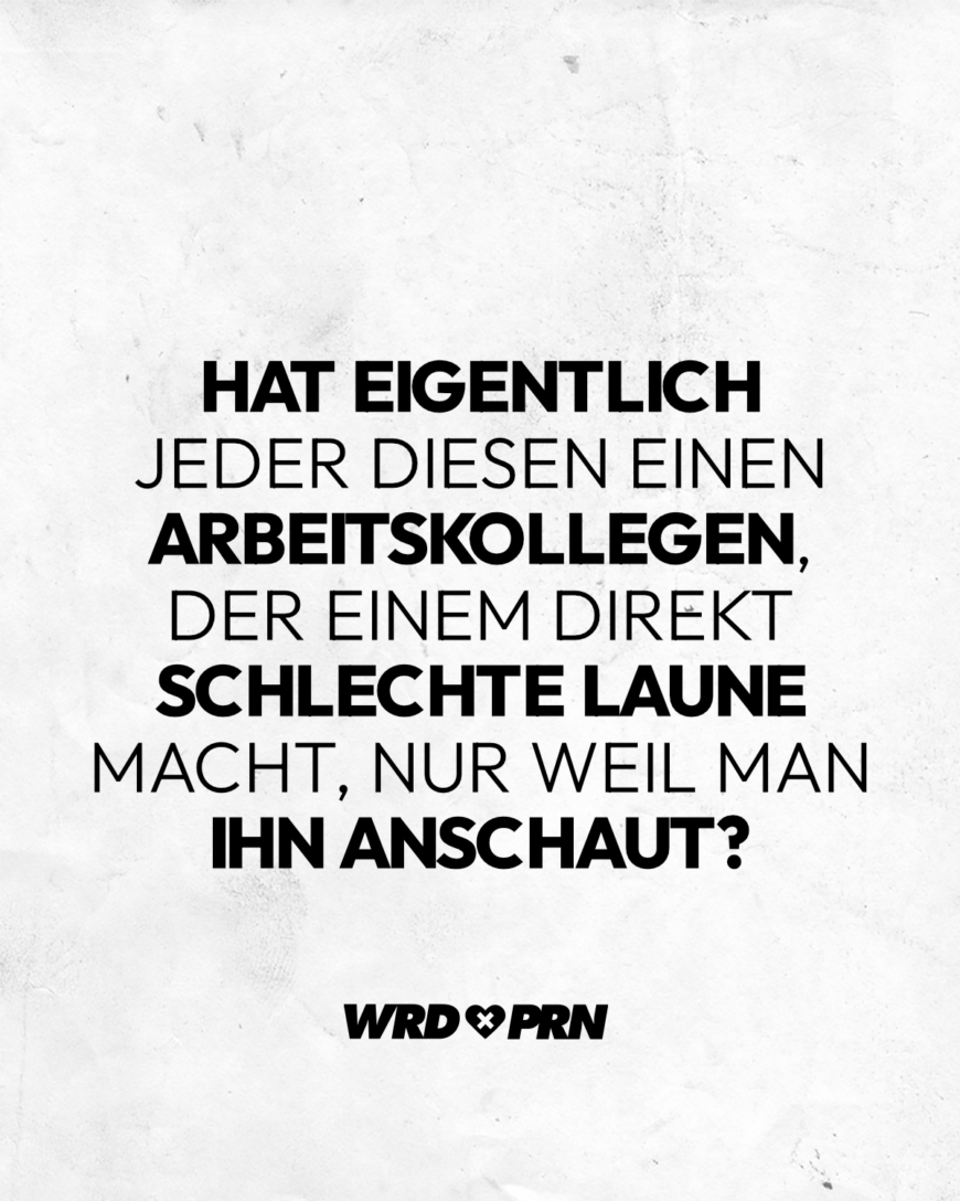 Hat eigentlich jeden diesen Arbeitskollegen, der einem direkt schlechte Laune macht, nur weil man ihn anschaut?