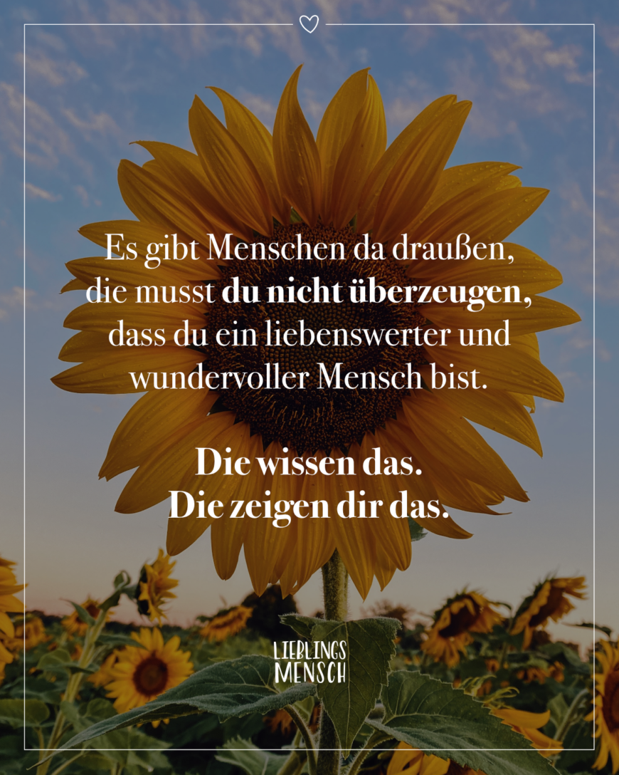 Es gibt Menschen da draußen, die musst du nicht überzeugen, dass du ein liebenswerter und wundervoller Mensch bist. Die wissen das. Die zeigen dir das.