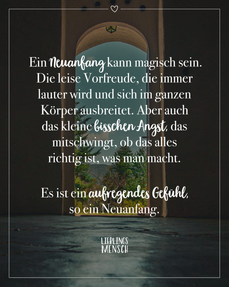 Ein Neuanfang kann magisch sein. Die leise Vorfreude, die immer lauter wird und sich im ganzen Körper ausbreitet. Aber auch das kleine bisschen Angst, das mitschwingt, ob das alles richtig ist, was man macht. Es ist ein aufregendes Gefühl, so ein Neuanfang.