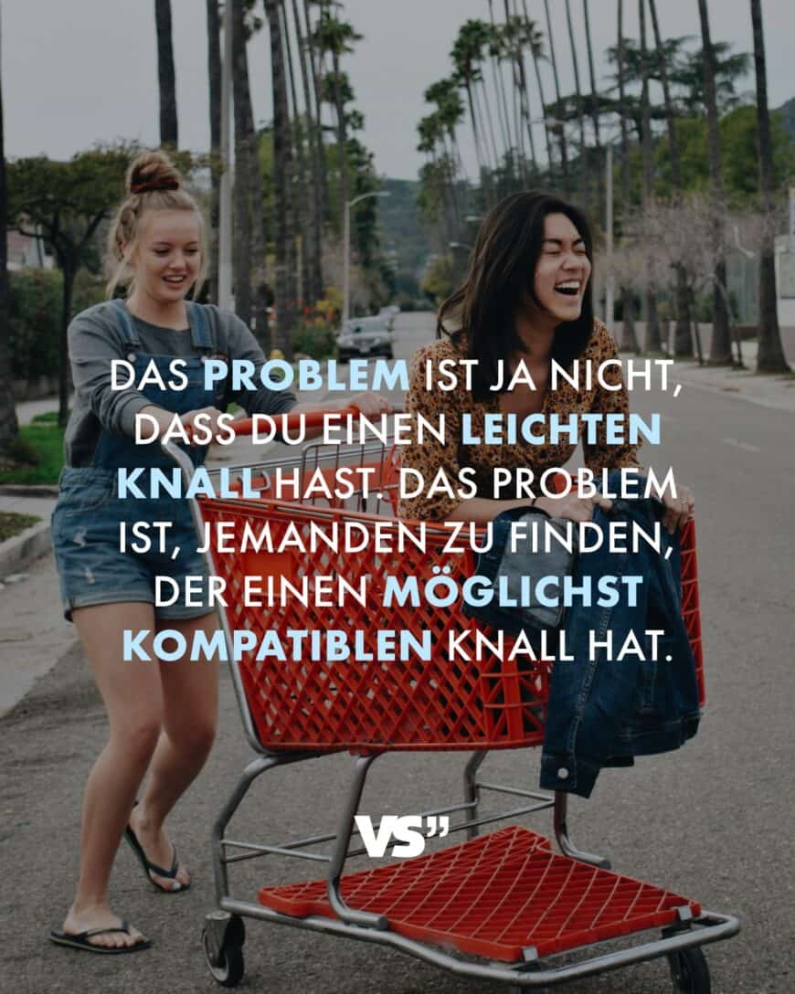 Das Problem ist ja nicht, dass du einen leichten Knall hast. Das Problem ist, jemanden zu finden, der einen möglichst kompatiblen Knall hat.