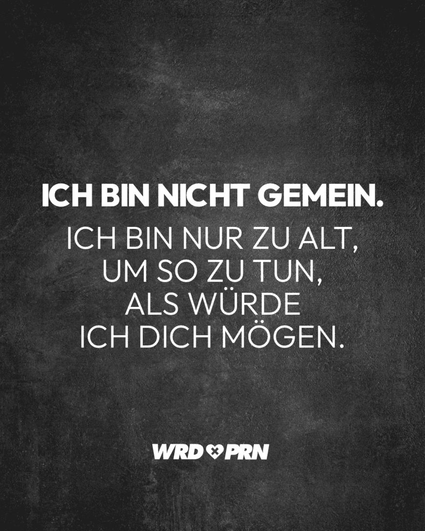 Ich bin nicht gemein. Ich bin nur zu alt, um so zu tun, als würde ich dich mögen.