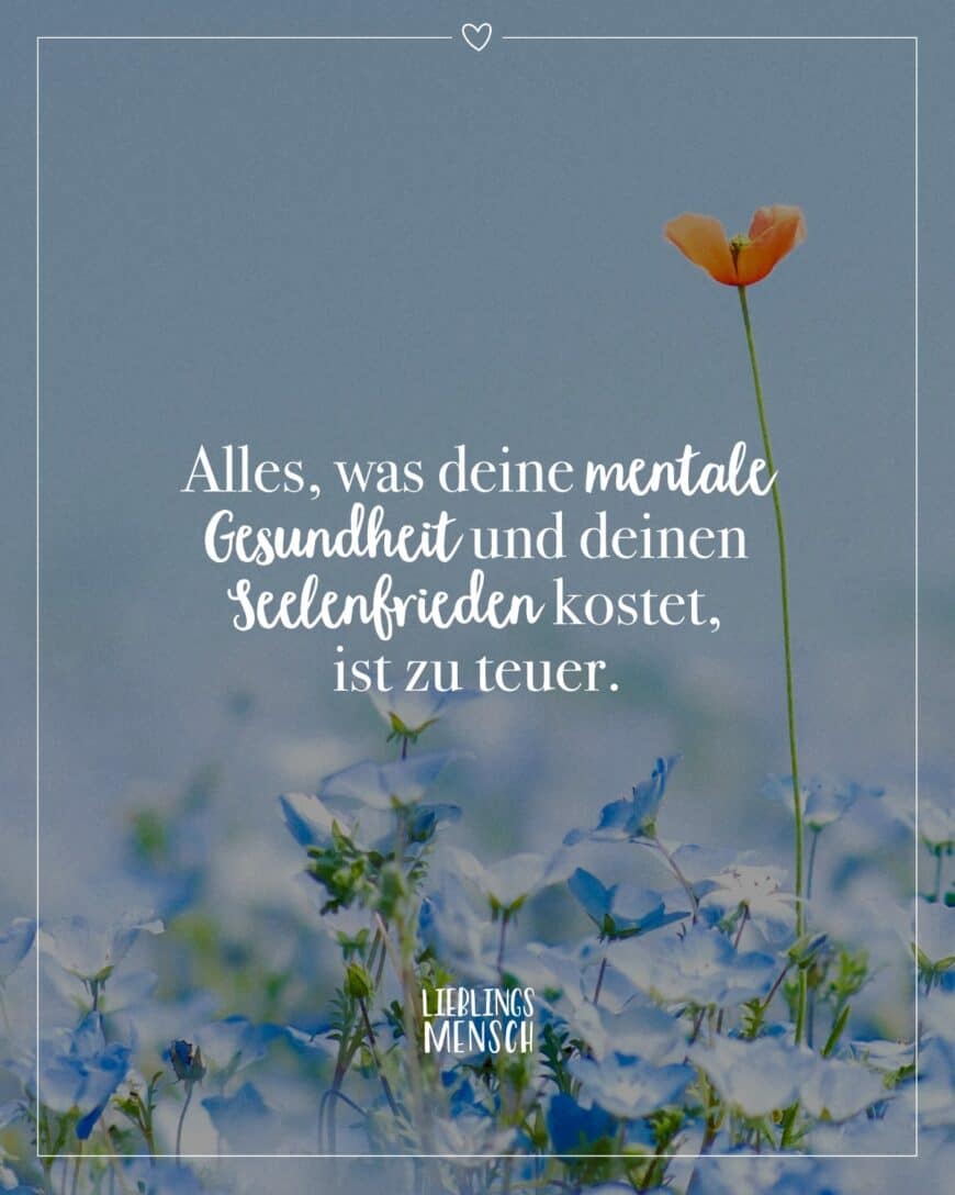 Alles, was deine mentale Gesundheit und deinen Seelenfrieden kostet, ist zu teuer.