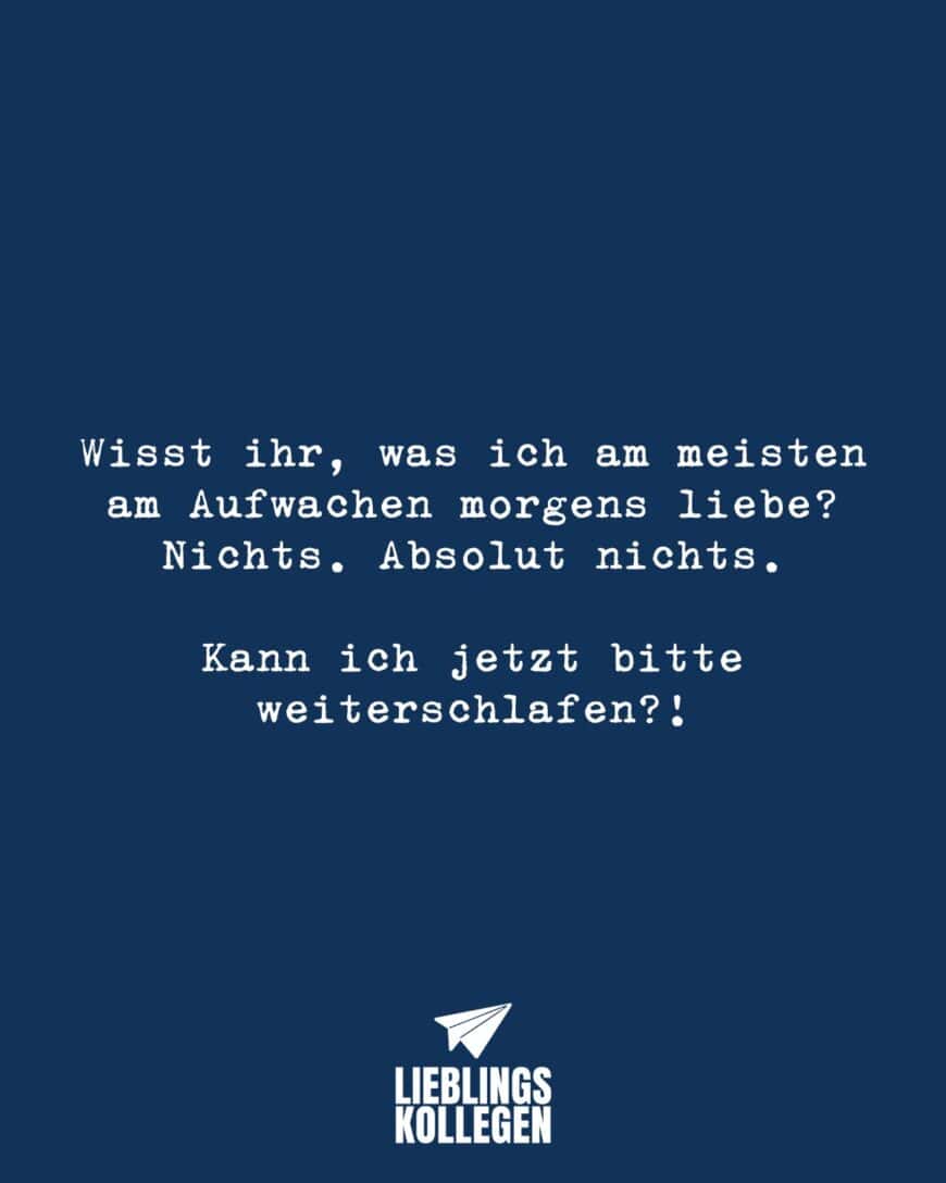 Wisst ihr, was ich am meisten am Aufwachen morgens liebe? Nichts. Absolut nichts. Kann ich jetzt bitte weiterschlafen?!