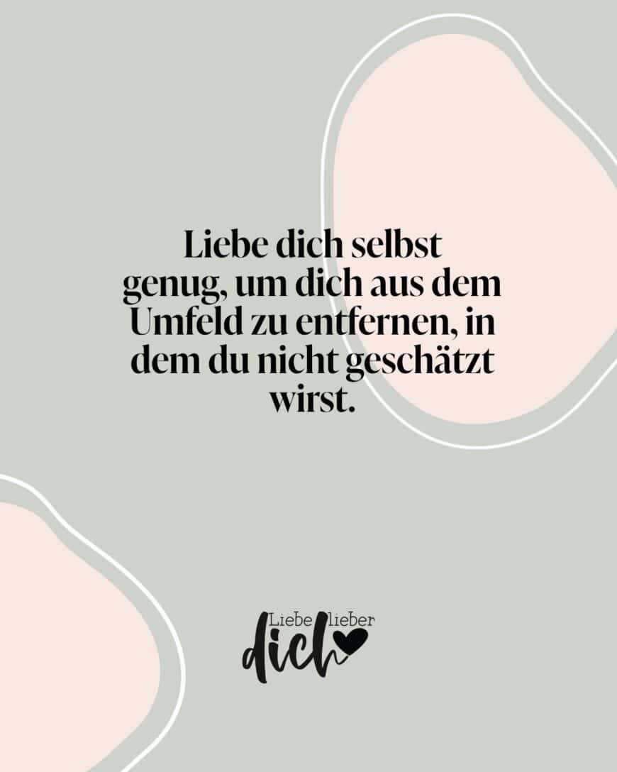 Liebe dich selbst genug, um dich aus dem Umfeld zu entfernen, in dem du nicht geschätzt wirst.