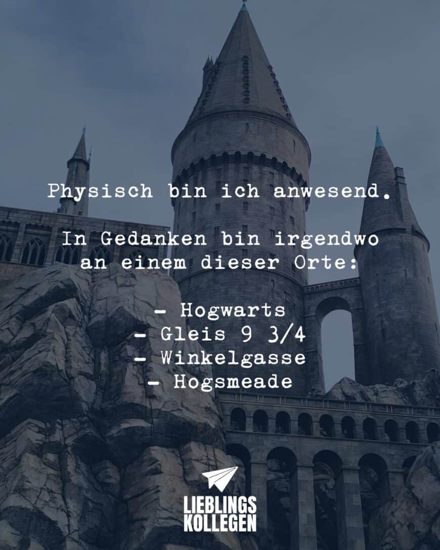 Physisch bin ich anwesend. In Gedanken bin irgendwo an einem dieser Orte: - Gleis 9 ¾ - Winkelgasse - Hogsmeade