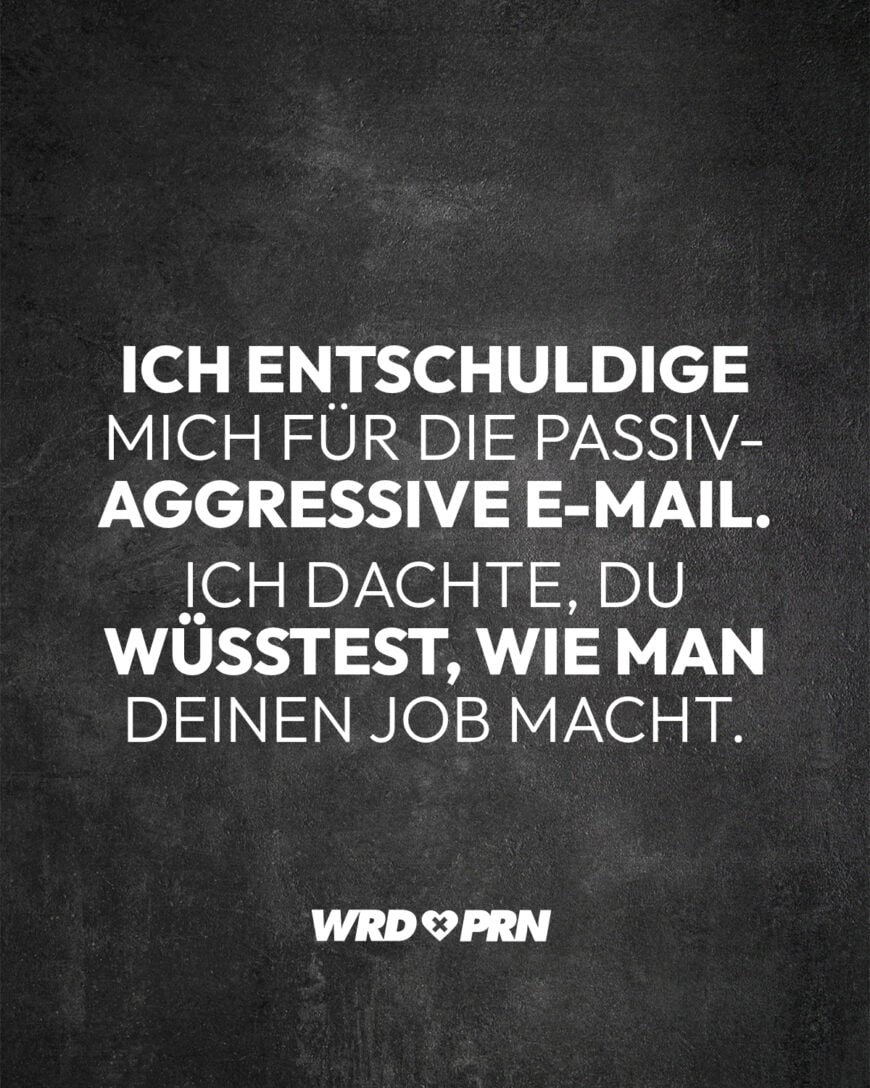 Ich entschuldige mich für die passiv-aggressive E-Mail. Ich dachte, du wüsstest, wie man deinen Job macht.