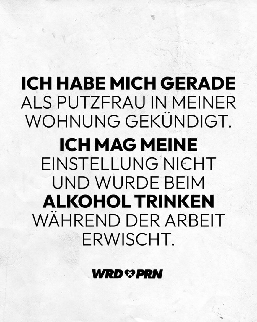 Ich habe mich gerade als Putzfrau in meiner Wohnung gekündigt. Ich mag meine Einstellung nicht und wurde beim Alkohol trinken während der Arbeit erwischt.