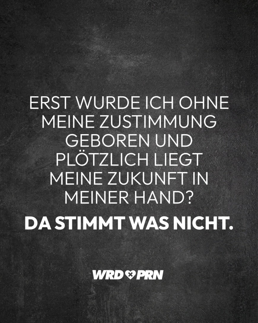 Erst wurde ich ohne meine Zustimmung geboren und plötzlich liegt meine Zukunft in meiner Hand? Da stimmt was nicht.