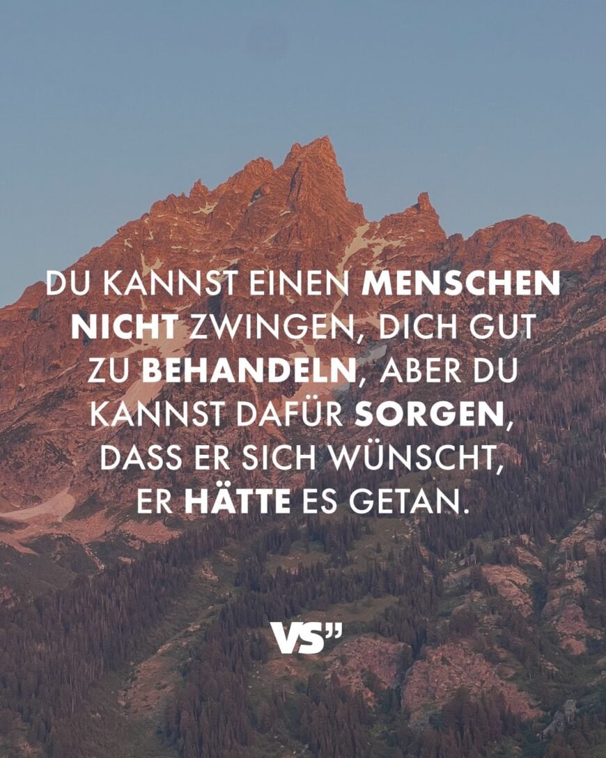 Du kannst einen Menschen nicht zwingen, dich gut zu behandeln, aber du kannst dafür sorgen, dass er sich wünscht, er hätte es getan.