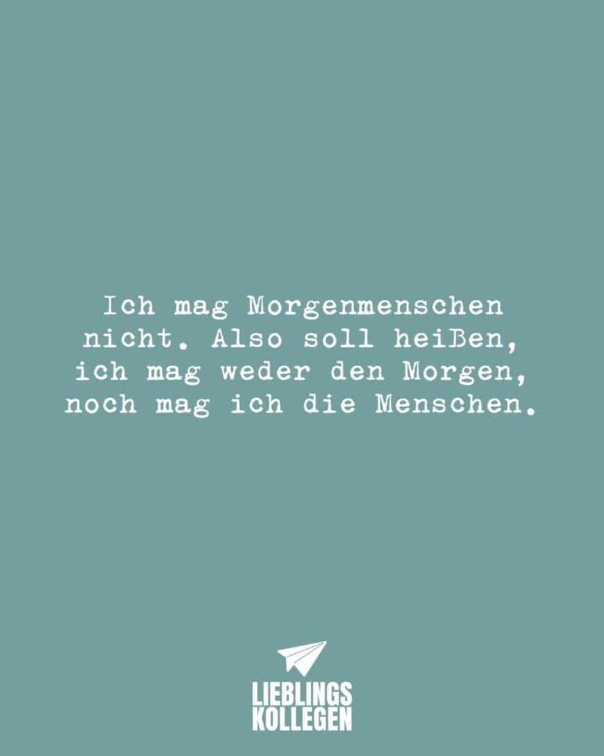 Ich mag Morgenmenschen nicht. Also soll heißen, ich mag weder den Morgen, noch mag ich die Menschen.