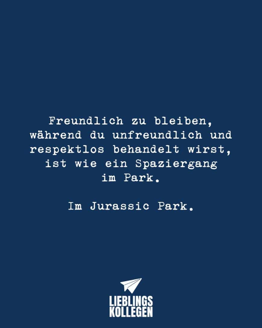 Freundlich zu bleiben, während du unfreundlich und respektlos behandelt wirst, ist wie ein Spaziergang im Park. Im Jurassic Park.