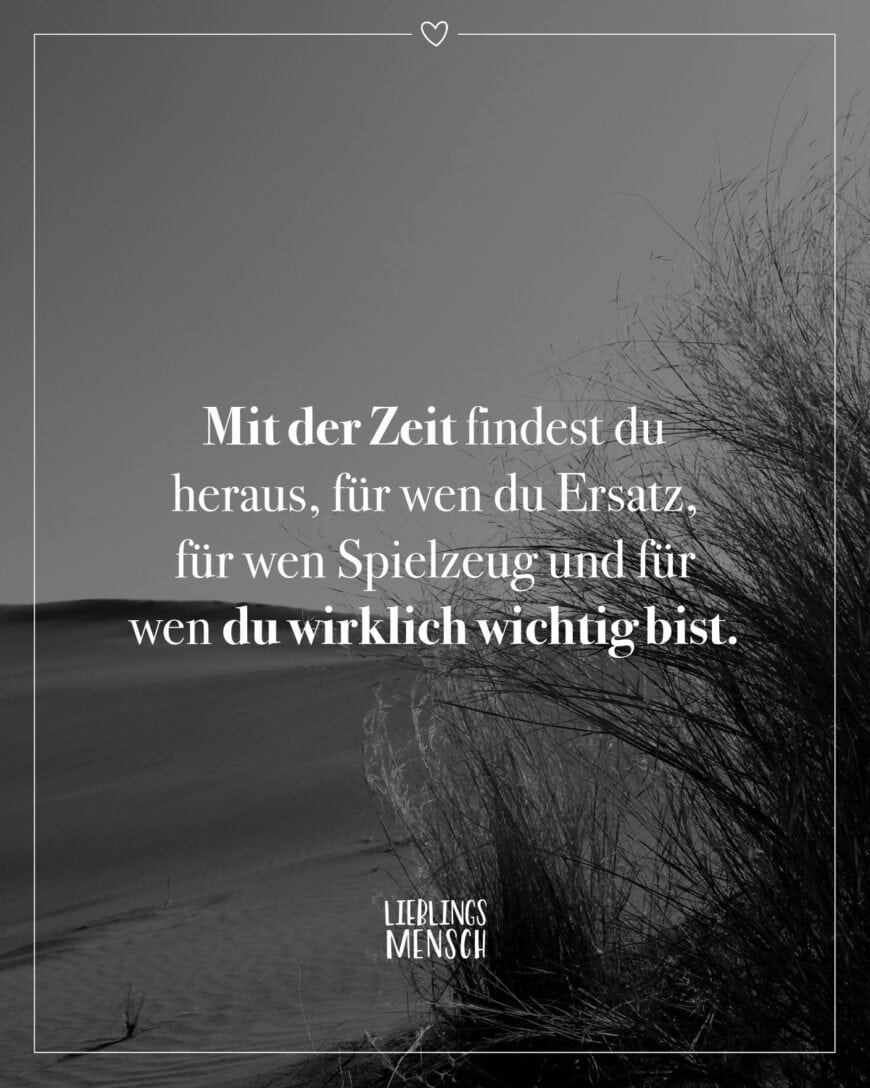 Mit der Zeit findest du heraus, für wen du Ersatz, für wen Spielzeug und für wen du wirklich wichtig bist.